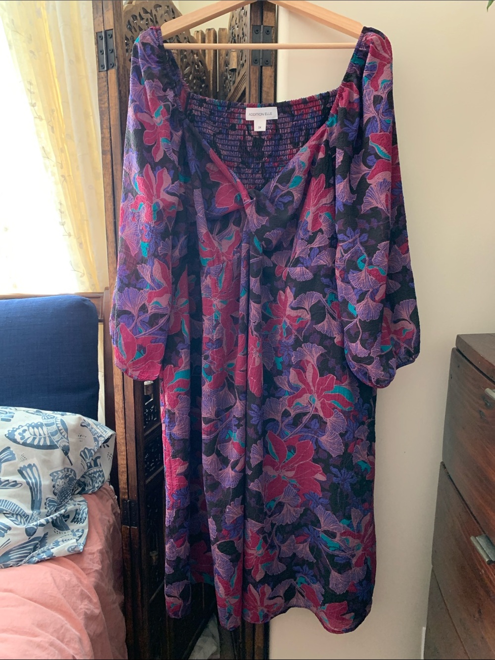 Addition Elle Purple and Pink Floral midi Dress